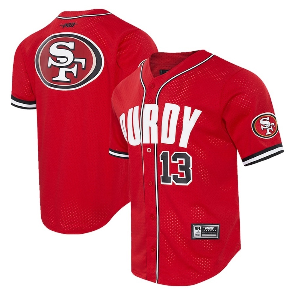 Sf 49ers Brock Purdy Pro Standard Scarlet Mesh‎ Button-Up Baseball Jersey
